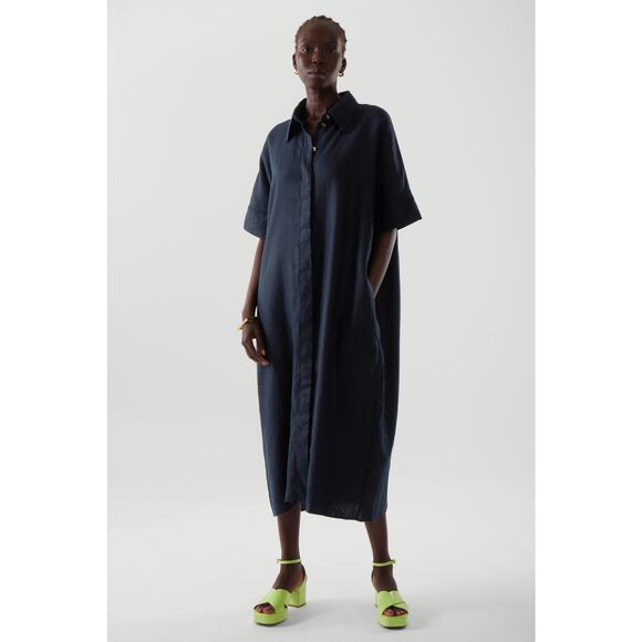 COS Dresses & Skirts - COS Navy Linen Midi Shirt Dress Small